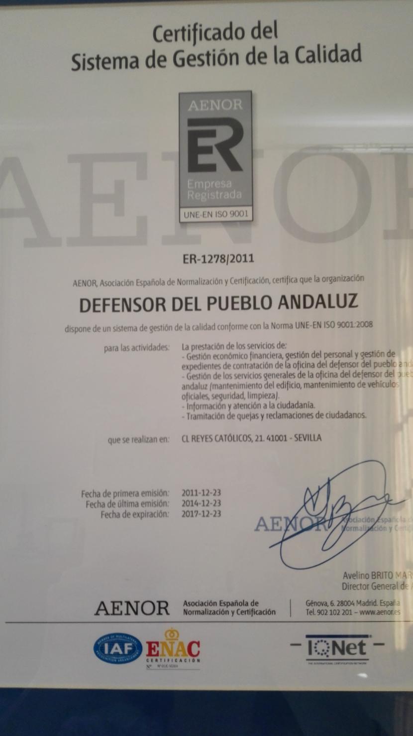 Obtenemos certificado de calidad AENOR Obtenemos certificado de calidad AENOR