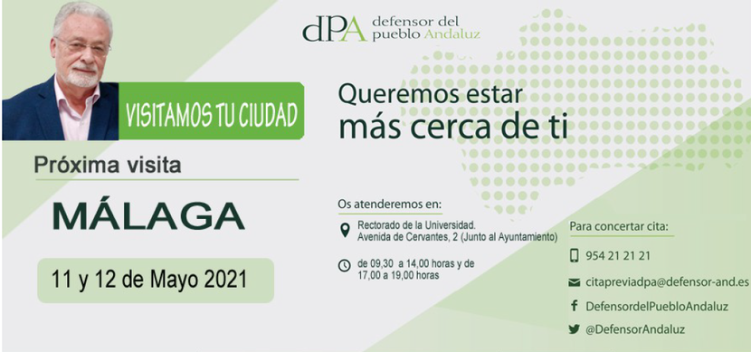 La Oficina de Atención ciudadana del Defensor se desplaza a la comarca de Antequera y a Málaga los días 10, 11 y 12 de mayo La Oficina de Atención ciudadana del Defensor se desplaza a la comarca de Antequera y a Málaga los días 10, 11 y 12 de mayo