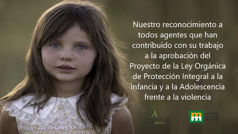 Reconocimiento a todos los agentes que han contribuido con su trabajo a la aprobación del Proyecto de la Ley Orgánica de Protección Integral a la Infancia y a la Adolescencia frente a la violencia